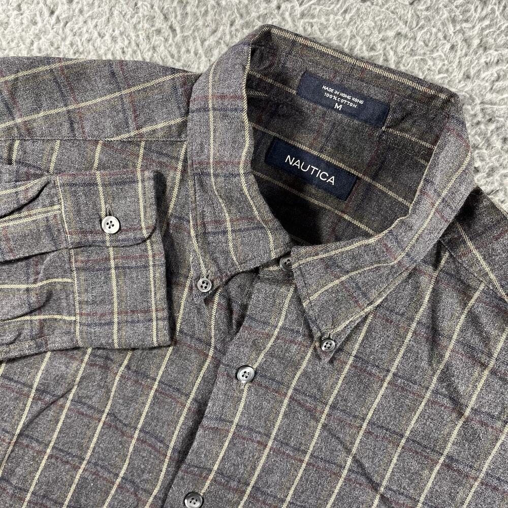 NWT VTG Nautica Shirt Mens Medium M Gray Plaid Button Down Made In Hong Kong 90s